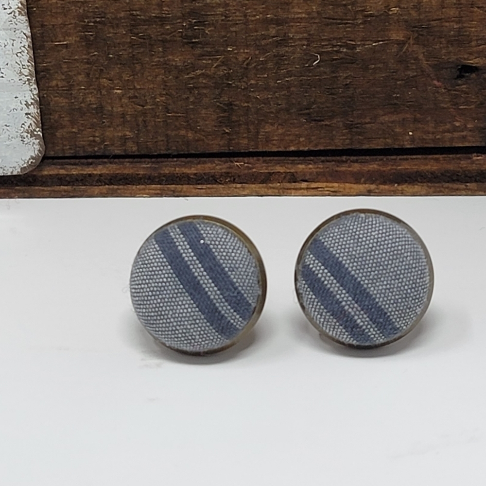 New Handmade | Upcycled Offset Stripe Button Stud Earrings